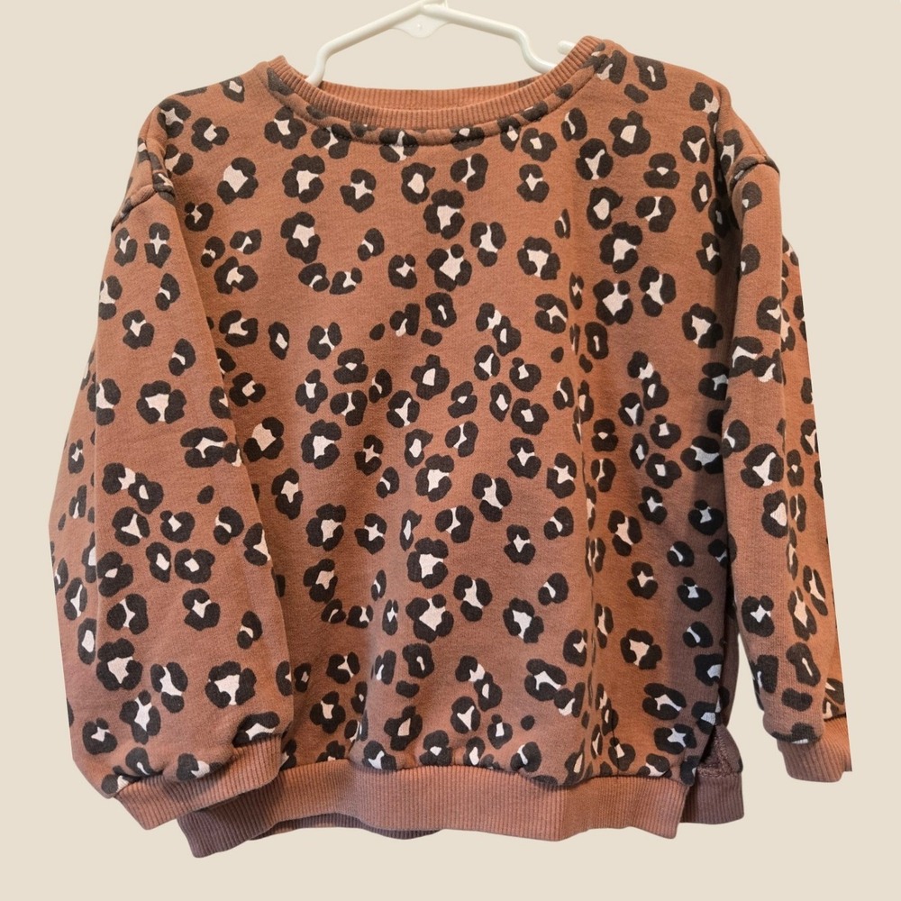 Zara Kids Leopard Print Sweatshirt Brown Animal Pattern Pullover Size 4-5 110cm